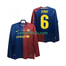Camisolas de futebol FC Barcelona XAVI 6 Champions League 2008 2009 Retro Equipamento Principal Manga Comprida